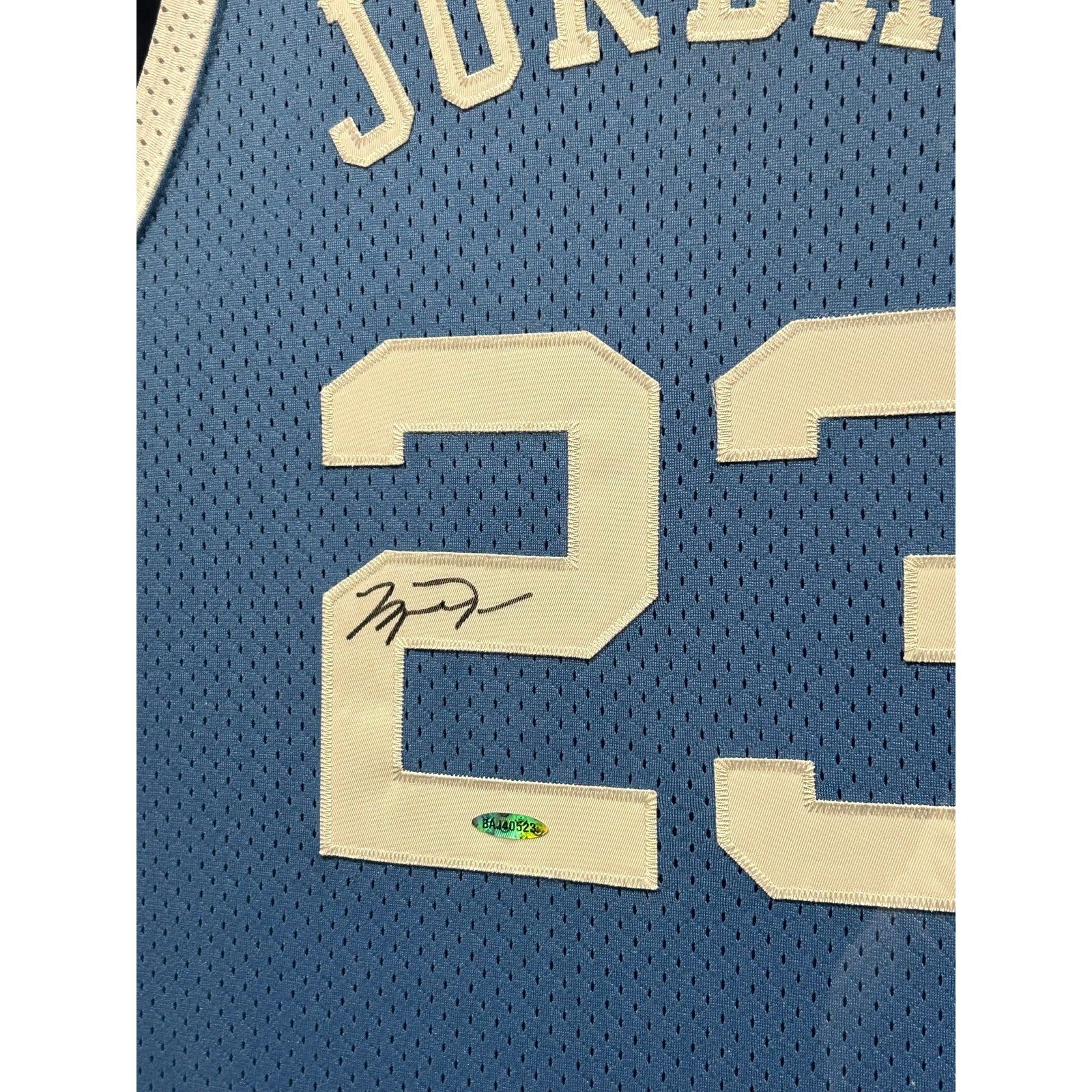 Michael Jordan Framed UNC Signed Blue Jersey UDA Autographed UpperDeck