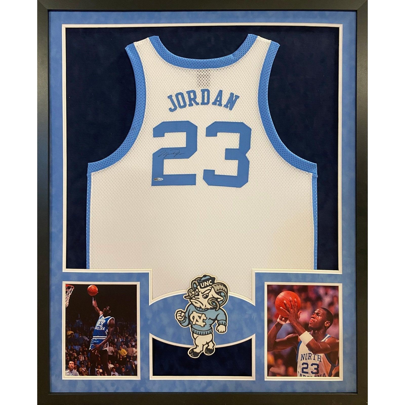 Michael Jordan Autographed and Framed White Bulls Jersey