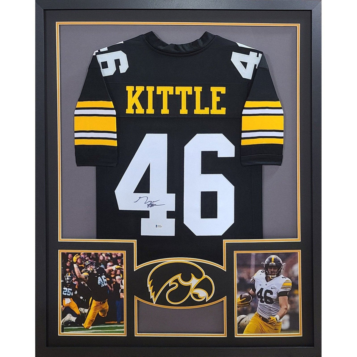 George Kittle Framed Signed Black Jersey Beckett Autographed Iowa Hawkeyes 2P