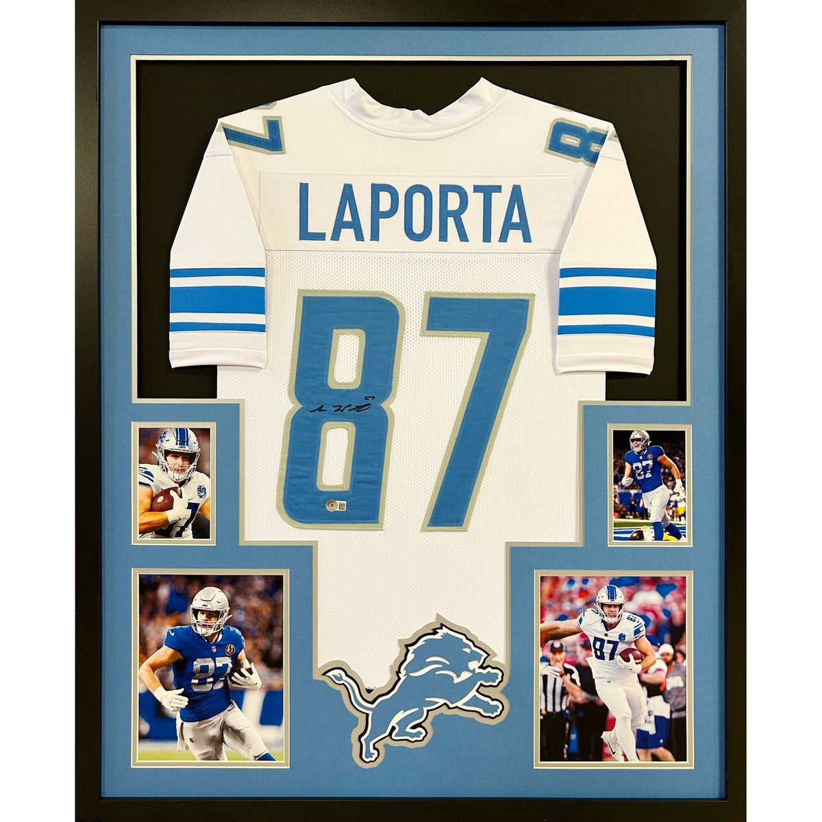 Sam LaPorta Signed Framed White Jersey Beckett Autographed Detroit Lions