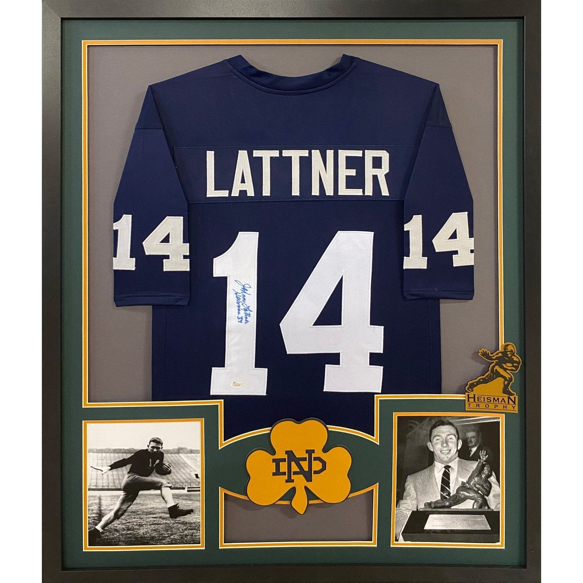 Johnny Lattner Framed Jersey JSA Autographed Signed Notre Dame