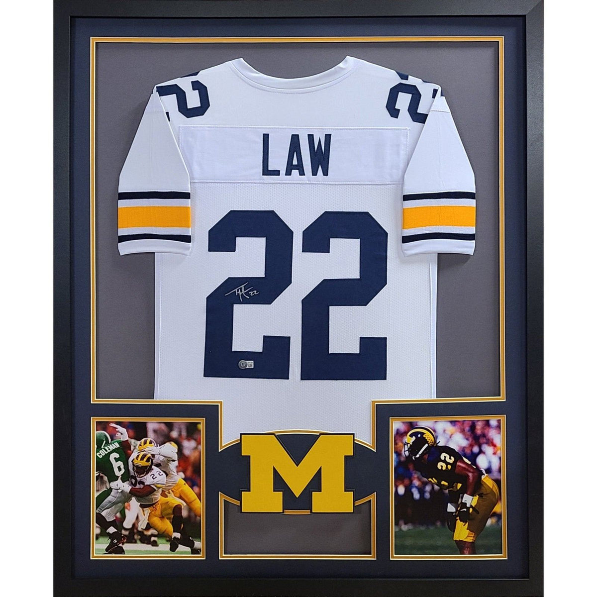 Ty Law Framed Signed Michigan White Jersey Beckett Autographed