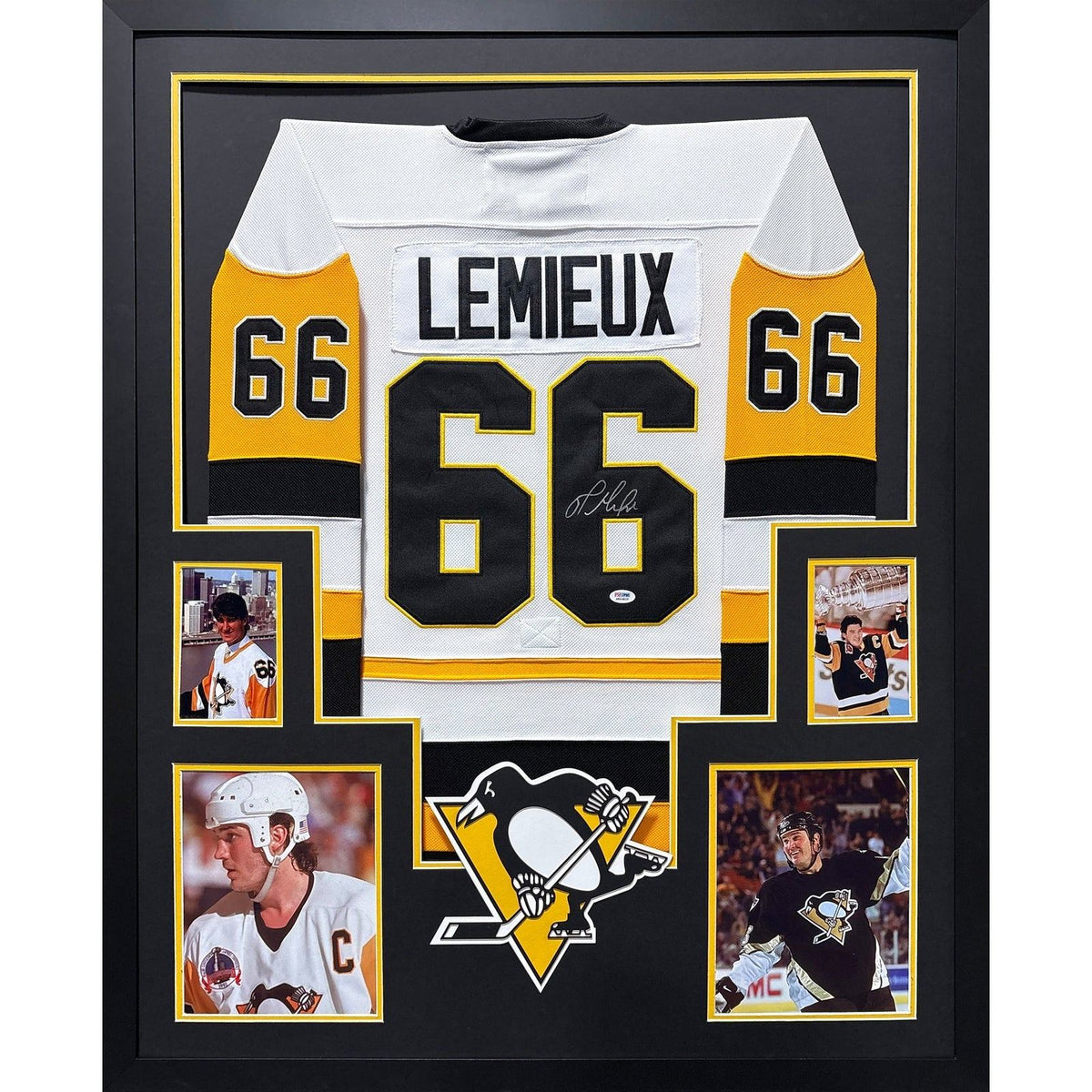 Mario Lemieux Framed White Jersey PSA/DNA Autographed Signed Penguins