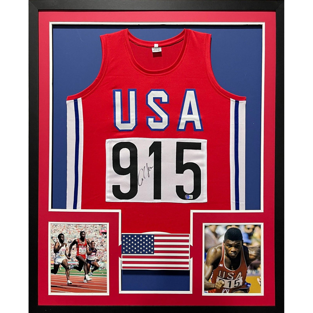 Carl Lewis Framed Track Jersey Autographed Signed Beckett USA