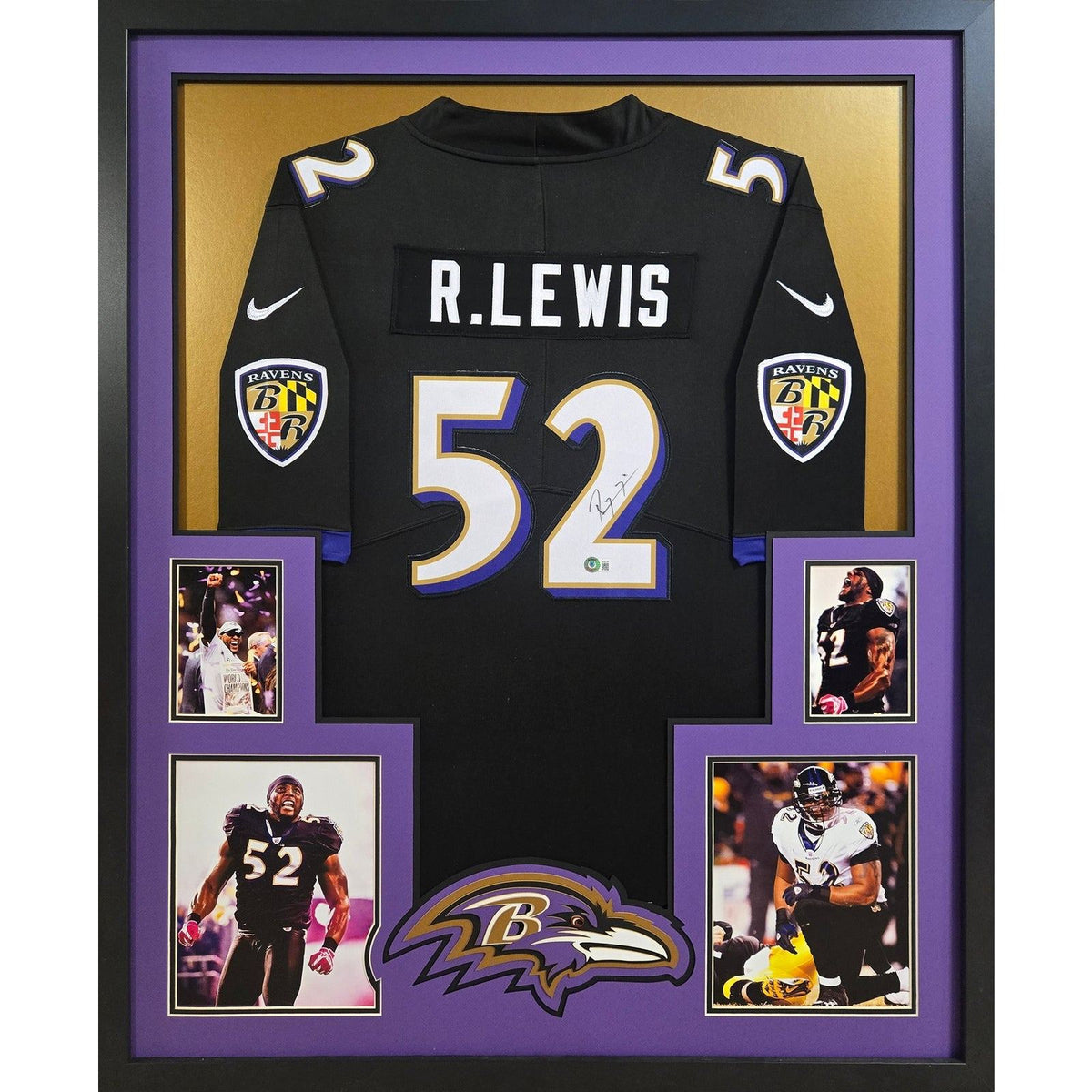 Ray Lewis Framed Black Jersey Beckett Autographed Signed Baltimore Ravens