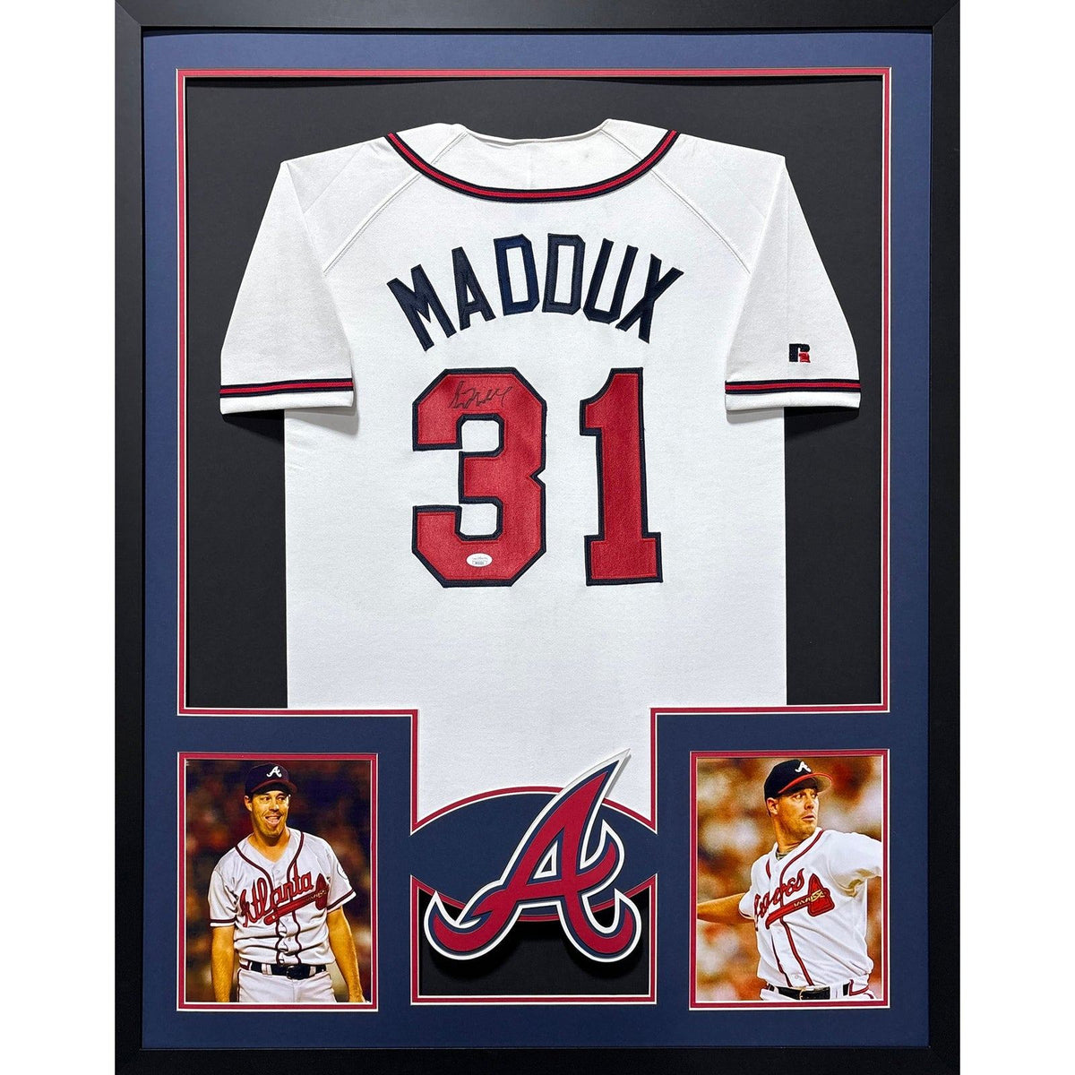 Greg Maddux Framed Signed White Jersey JSA COA Autographed Atlanta Braves