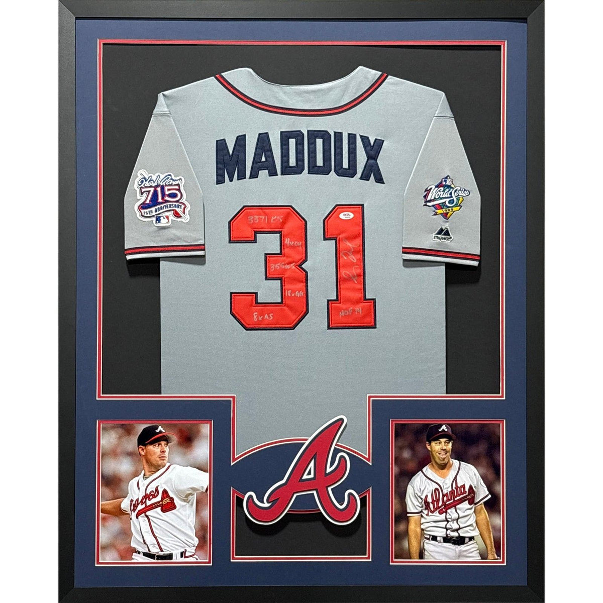 Greg Maddux Framed Signed Grey Jersey Beckett Autographed Braves Inscriptions
