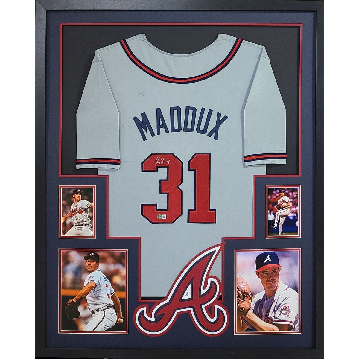 Greg Maddux Framed Signed STAIN Jersey Beckett Autographed Atlanta Braves