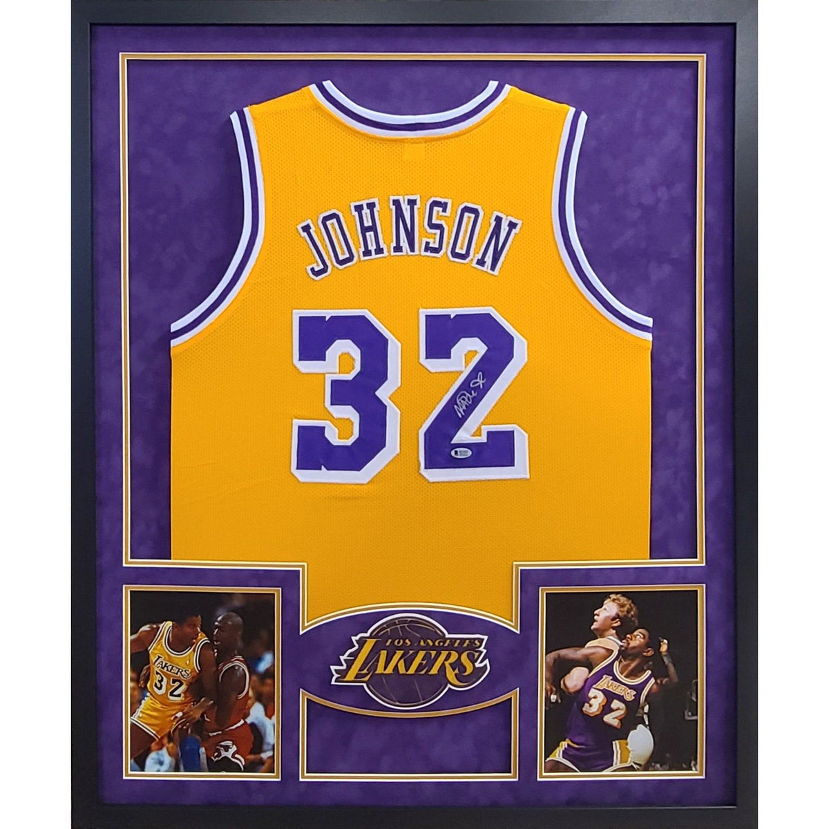 Magic Johnson Framed Signed Jersey Beckett BAS Autographed L.A. LA Lakers