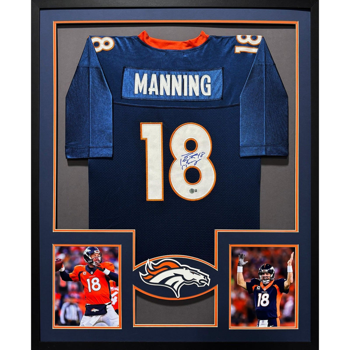 Peyton Manning Framed Signed Blue Jersey Beckett Denver Broncos Autographed