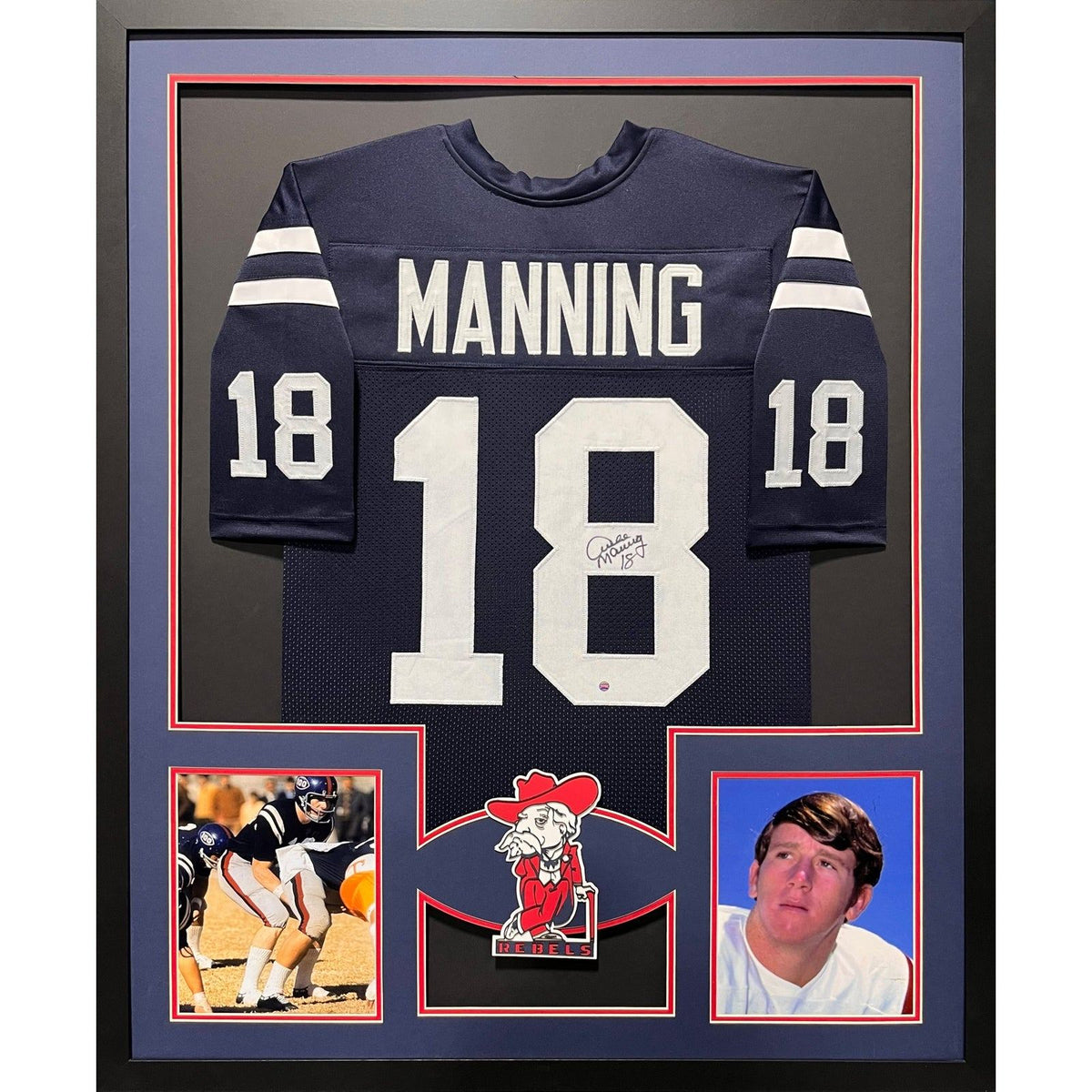 Archie Manning Framed Signed Navy Jersey Steiner Ole Miss Autographed Saints