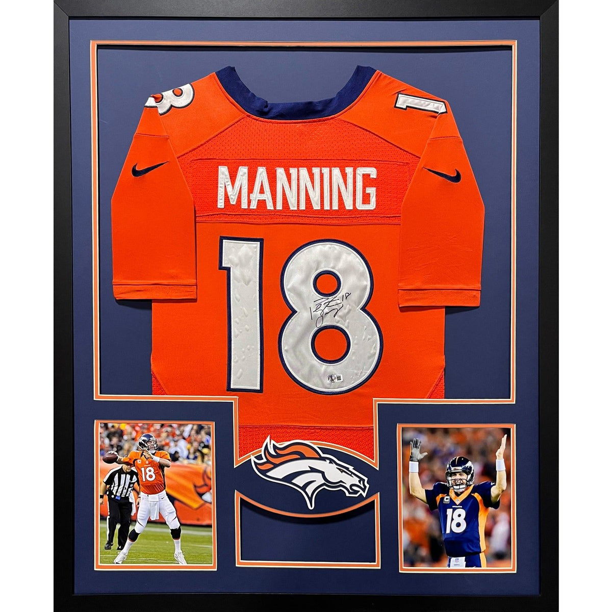 Peyton Manning Framed Signed Orange Jersey Beckett Broncos Autographed