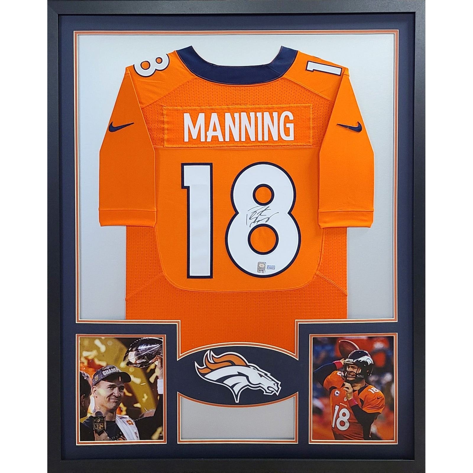 Peyton Manning Autographed And Framed Orange Broncos Jersey