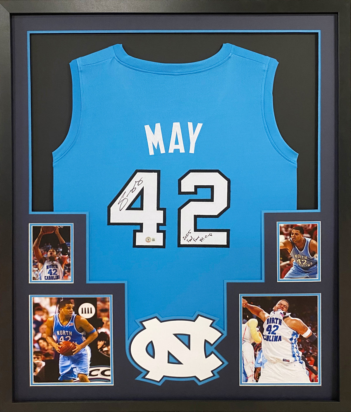 Sean May Framed Signed North Carolina Jersey Beckett Autographed Tar Heels