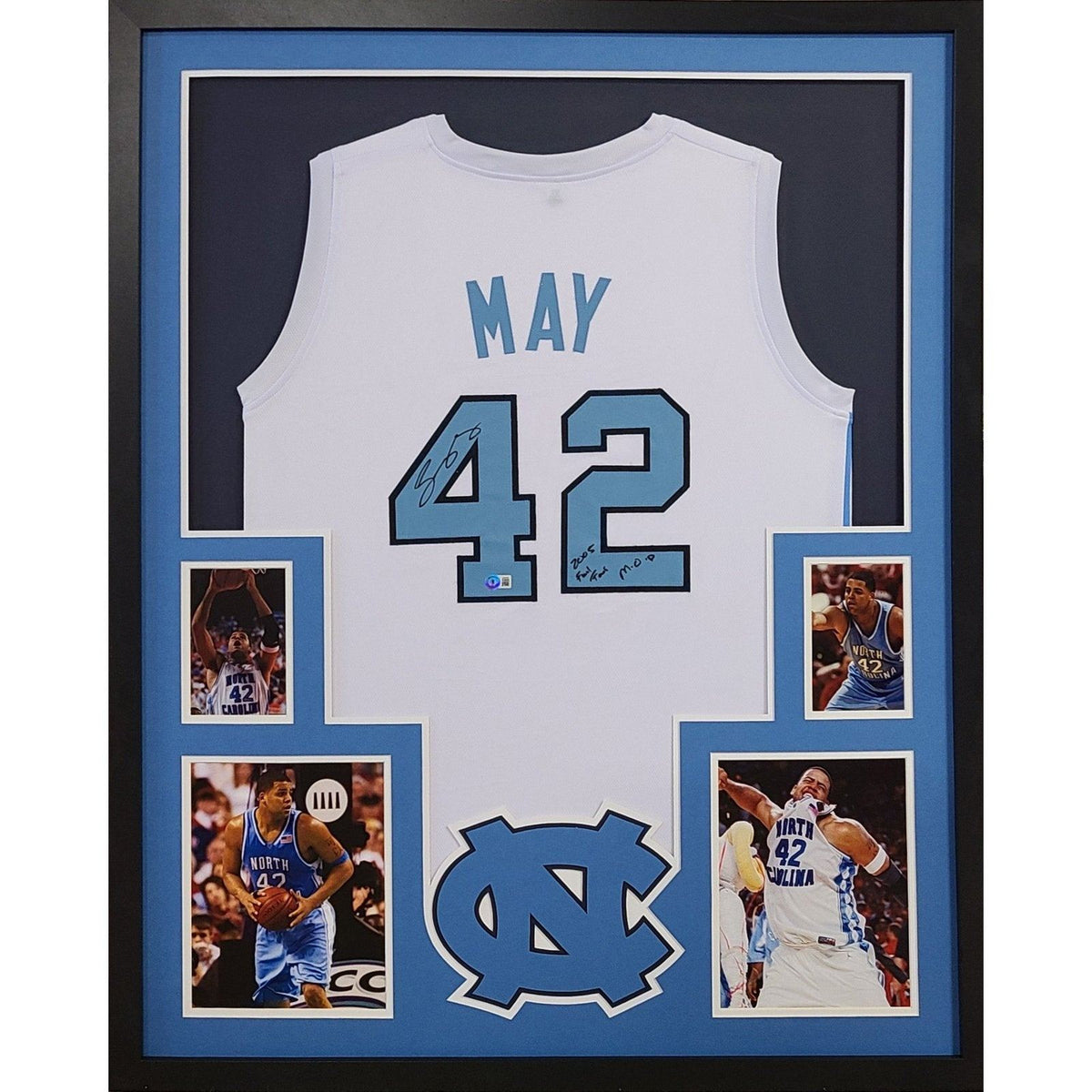 Sean May Framed Signed North Carolina White Jersey Beckett Autographed Tar Heels