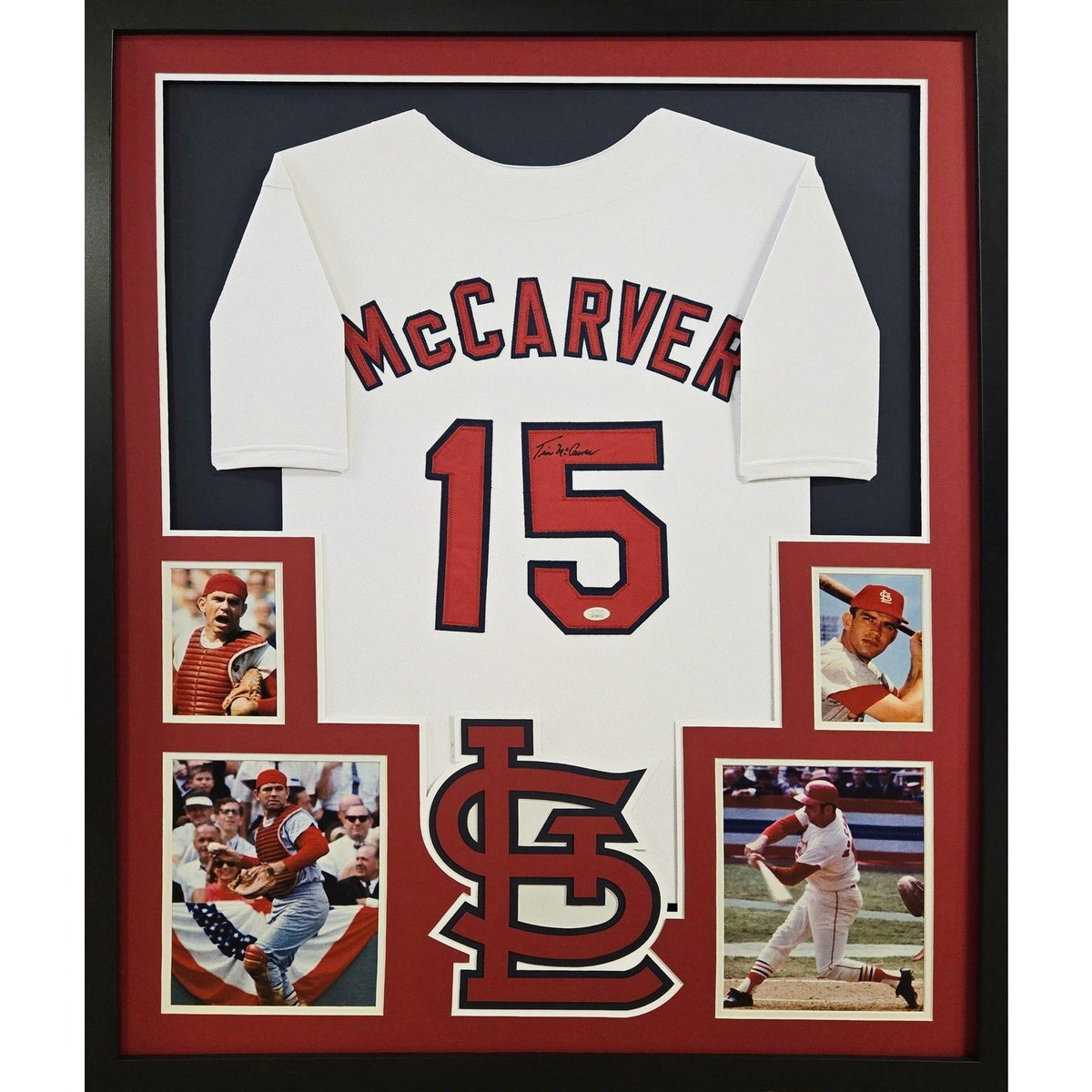 Tim McCarver Signed Framed Jersey JSA Autographed Cardinals
