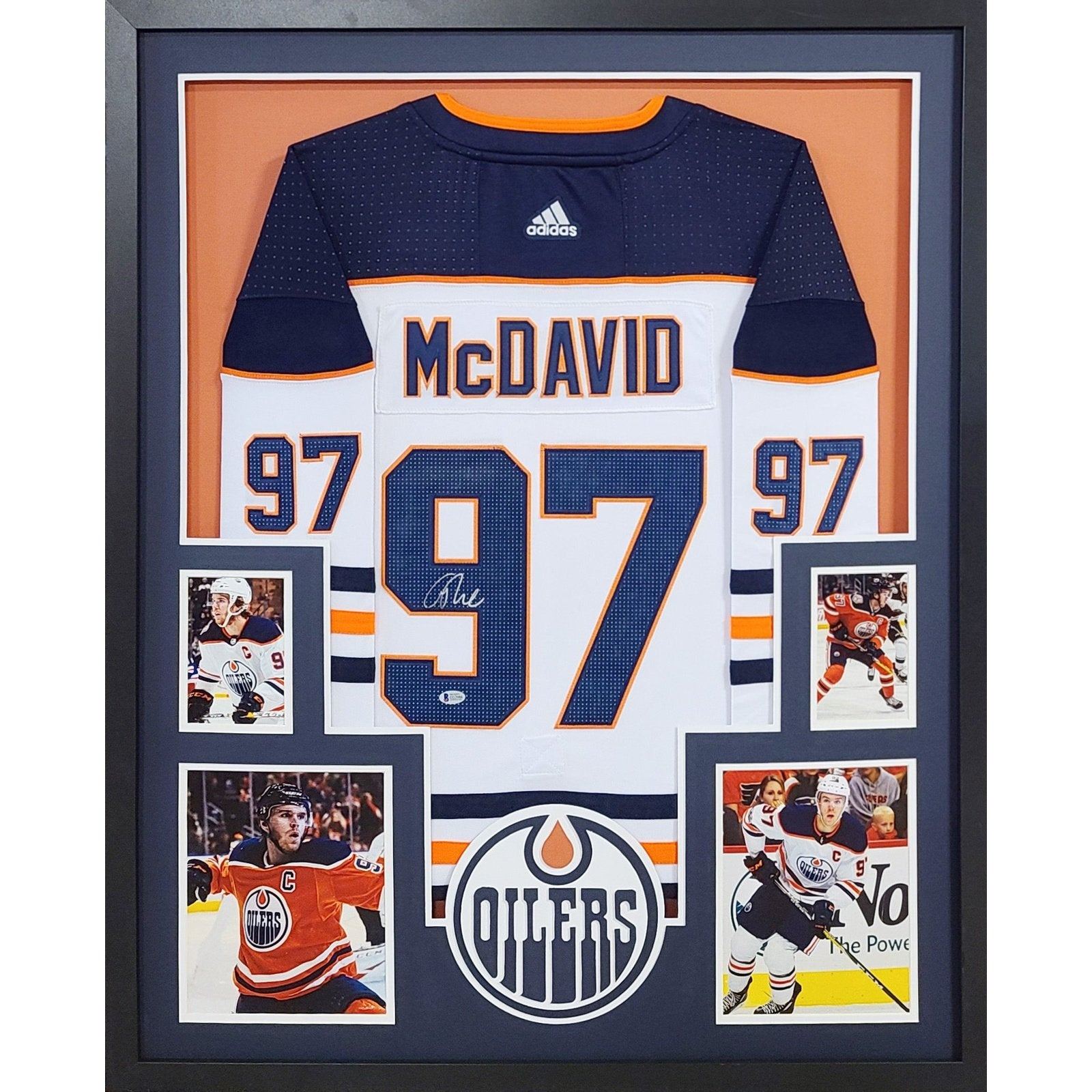 Connor McDavid Framed White Jersey Beckett Autographed Signed Edmonton