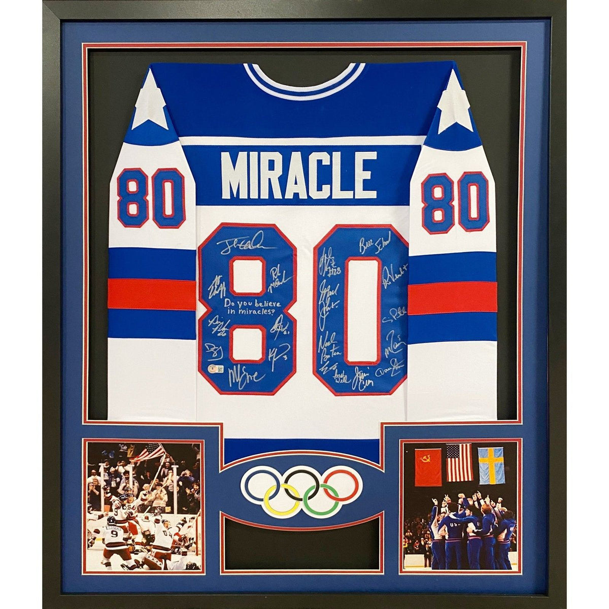Miracle on Ice Signed Framed USA Olympic Jersey Beckett Autographed by 19