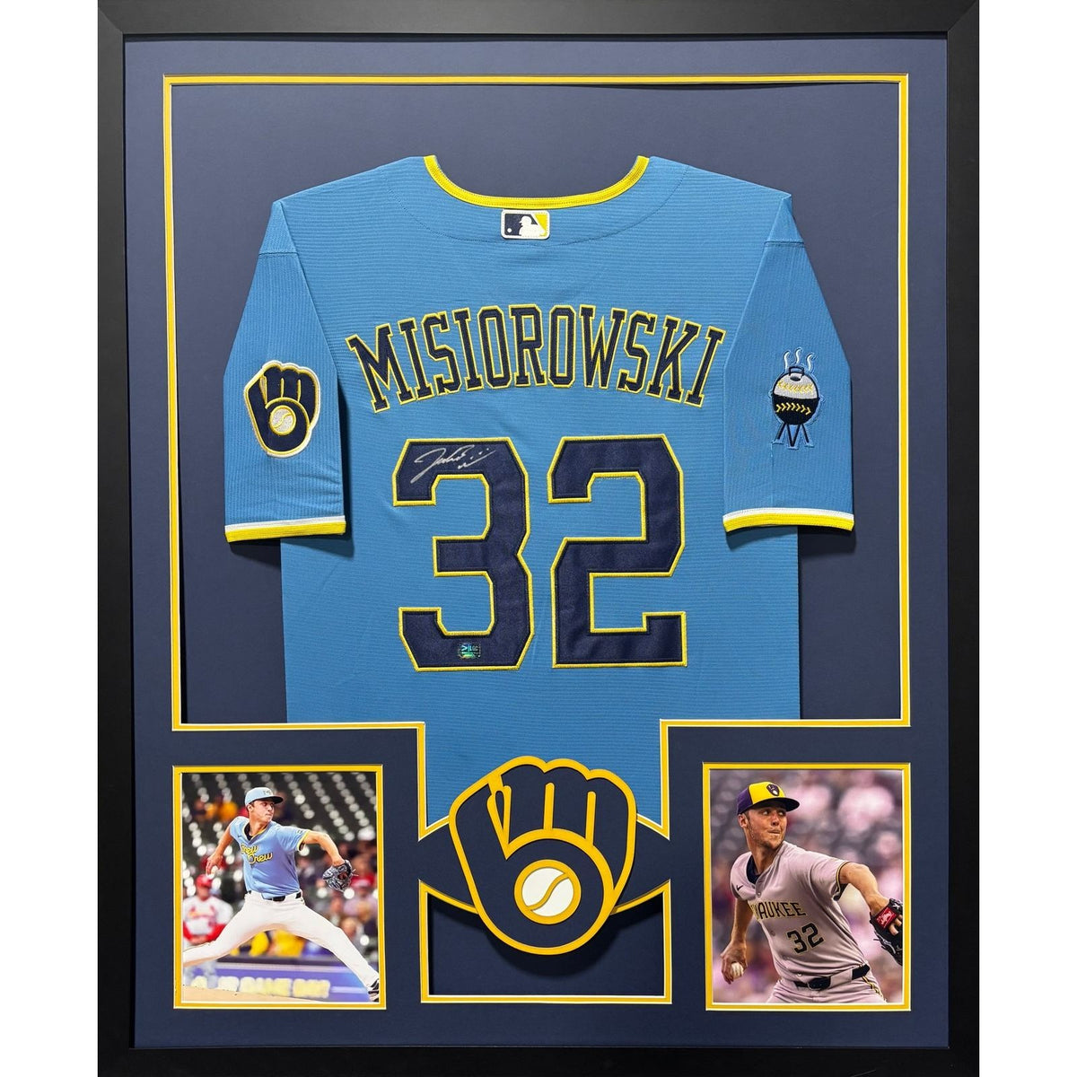 Jacob Misiorowski Framed Signed Blue Jersey PROVA COA Autographed Brewers