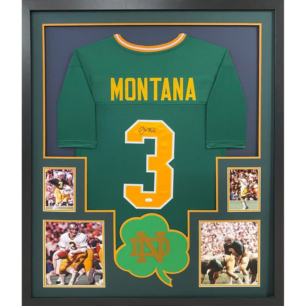 Joe Montana Framed Signed Jersey JSA Autographed Notre Dame 4P