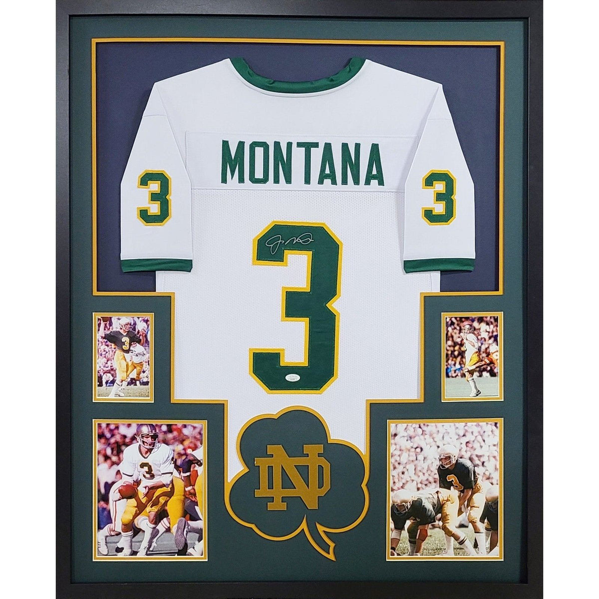Joe Montana Framed Signed White Jersey JSA Autographed Notre Dame