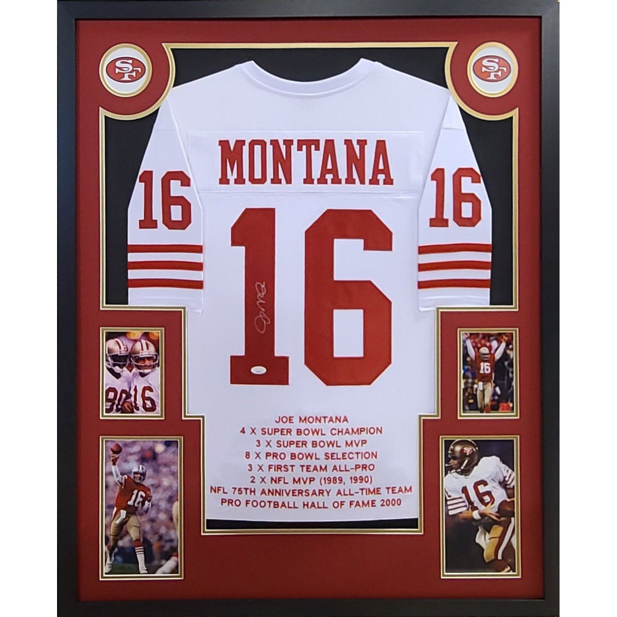 Joe Montana Framed Stat Jersey JSA Autographed Signed San Francisco 49ers