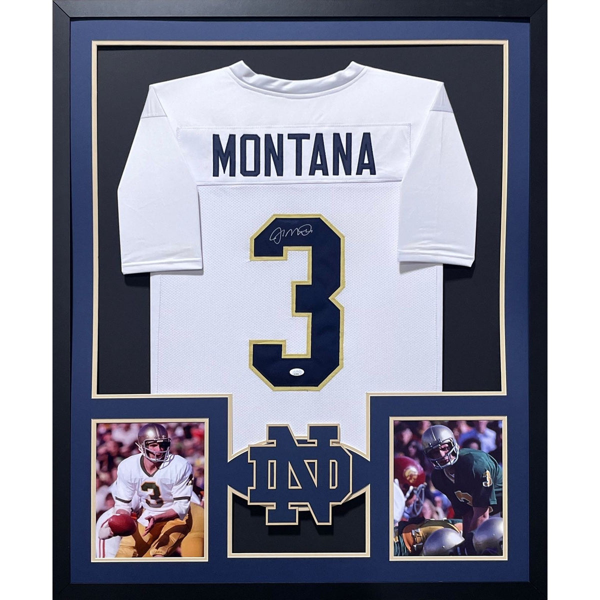 Joe Montana Framed Signed White Jersey JSA Autographed Notre Dame BN