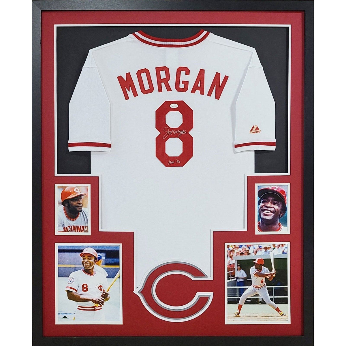Joe Morgan Signed Framed White Jersey Autographed Cincinnati Reds JSA