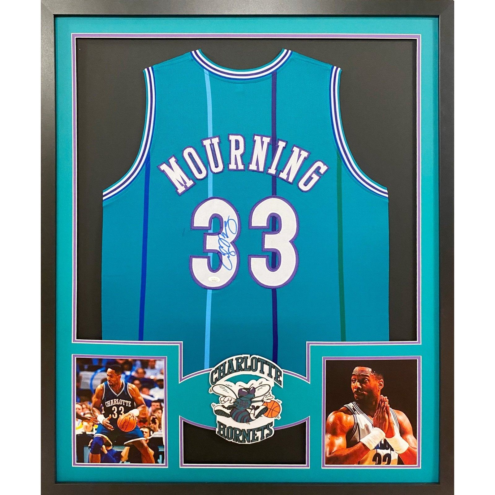 Alonzo Mourning Framed Signed Jersey JSA Autographed Charlotte Hornets