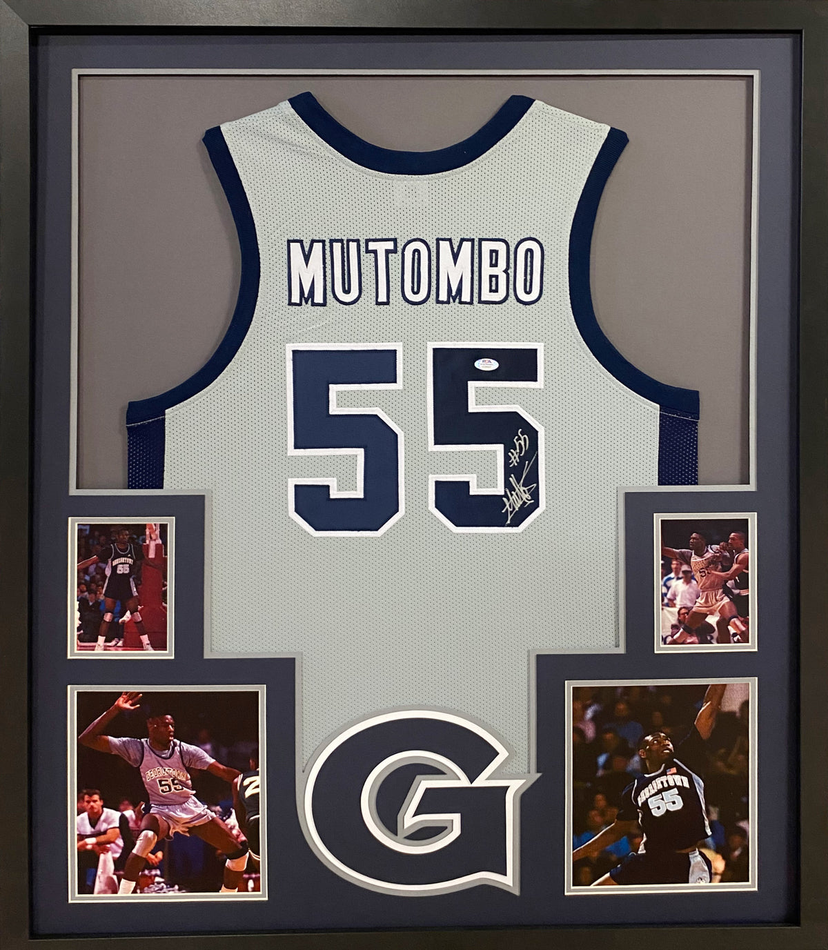 Dikembe Mutombo Signed Framed Jersey PSA/DNA Autographed Georgetown GU