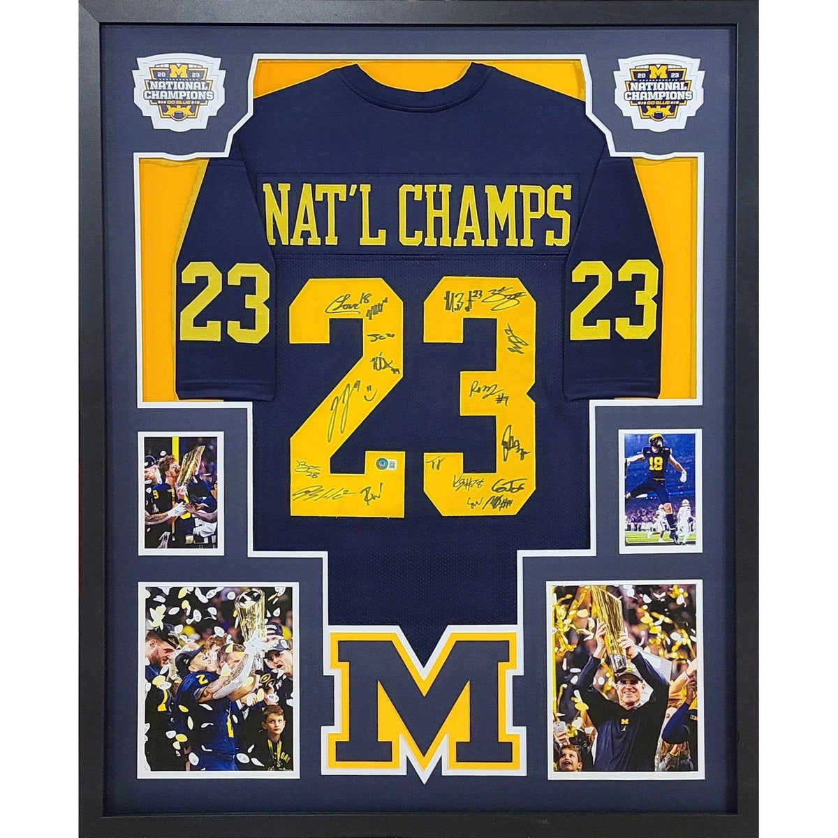 Michigan 2023 Team Signed Framed Jersey Beckett Autographed Michigan Nat Champ
