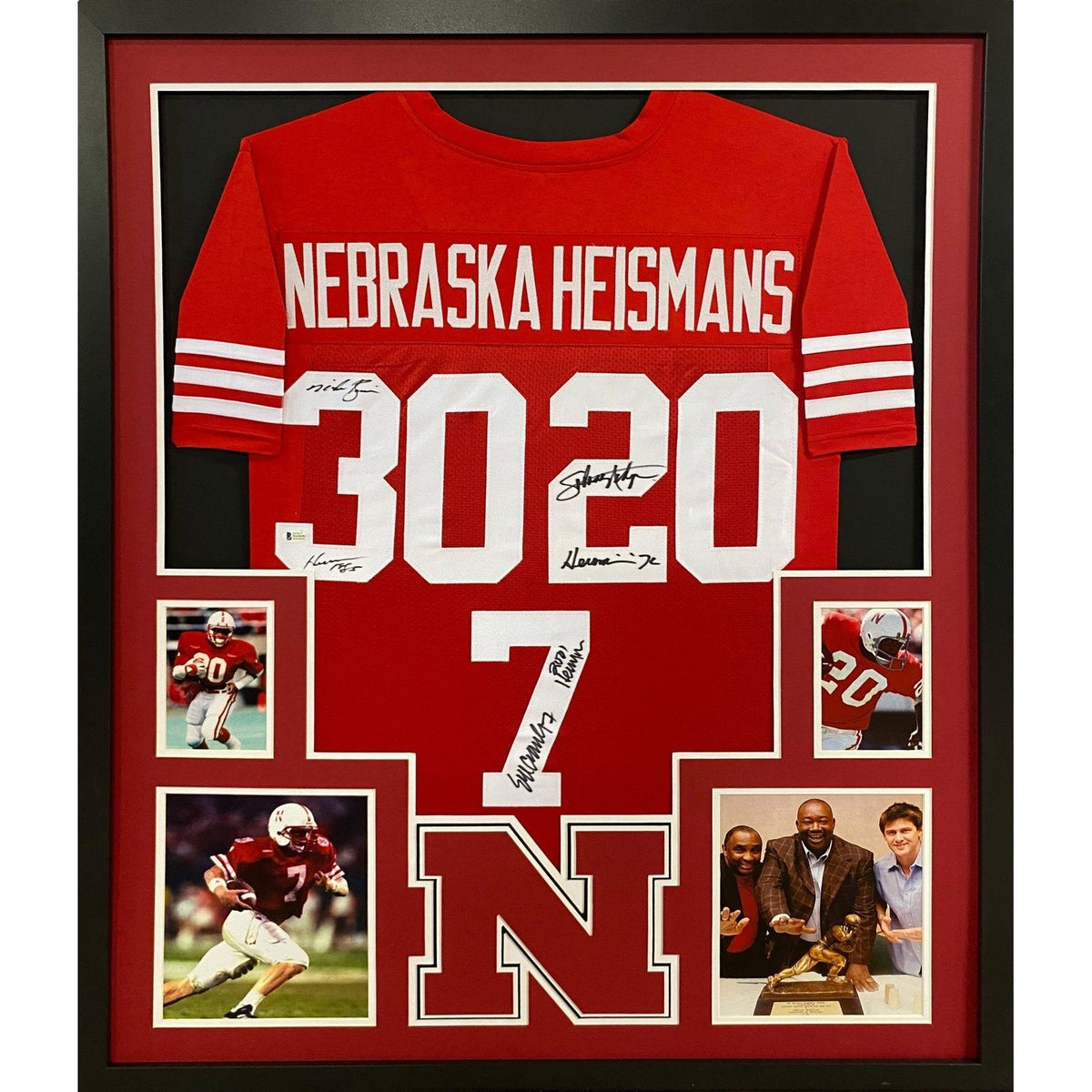 Nebraska Heisman Framed Signed Jersey Beckett Signed Crouch Rozier Rodgers