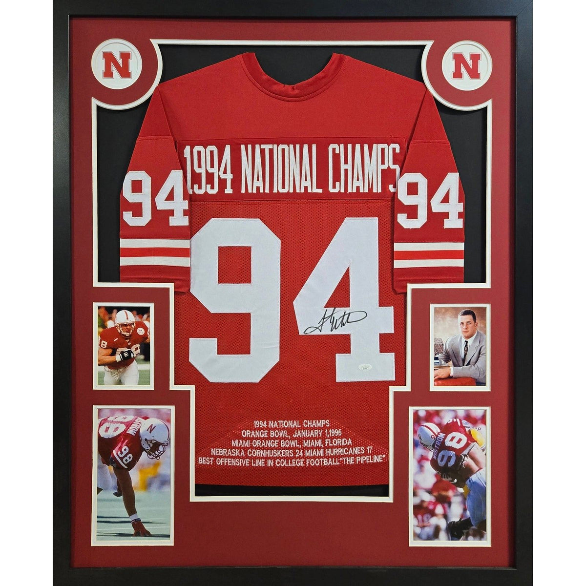 Nebraska National Championship Framed Signed Jersey JSA Autographed 1994 Wistrom