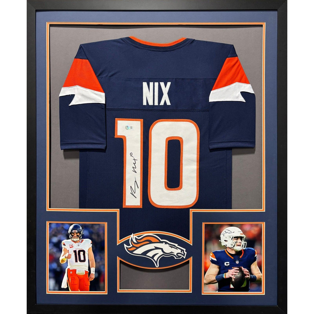 Bo Nix Framed Signed Denver Broncos Jersey Beckett Autographed