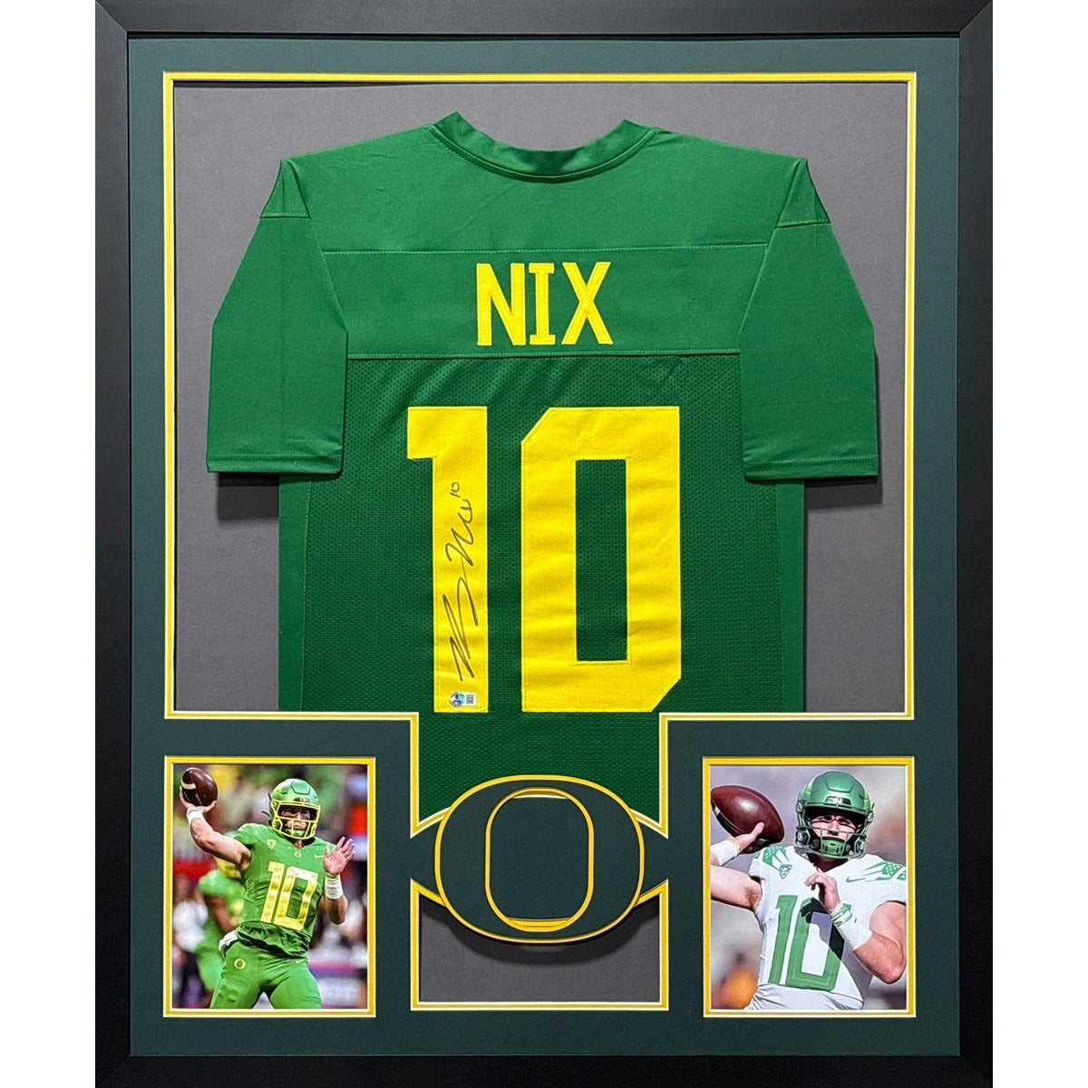 Bo Nix Framed Signed Oregon Jersey Beckett Autographed Green