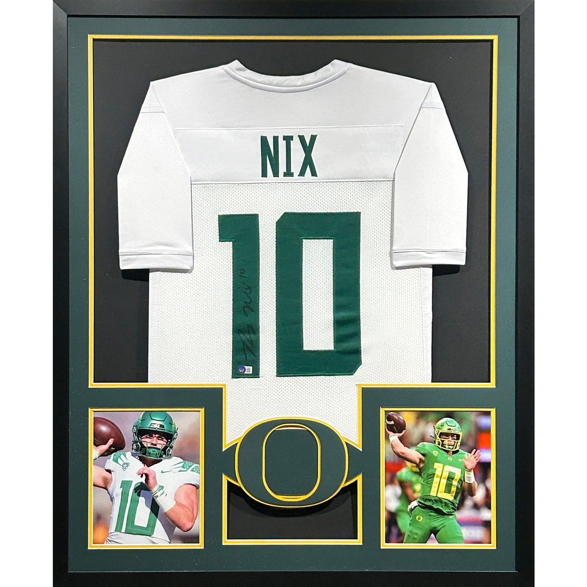 Bo Nix Framed Signed Oregon White Jersey Beckett Autographed