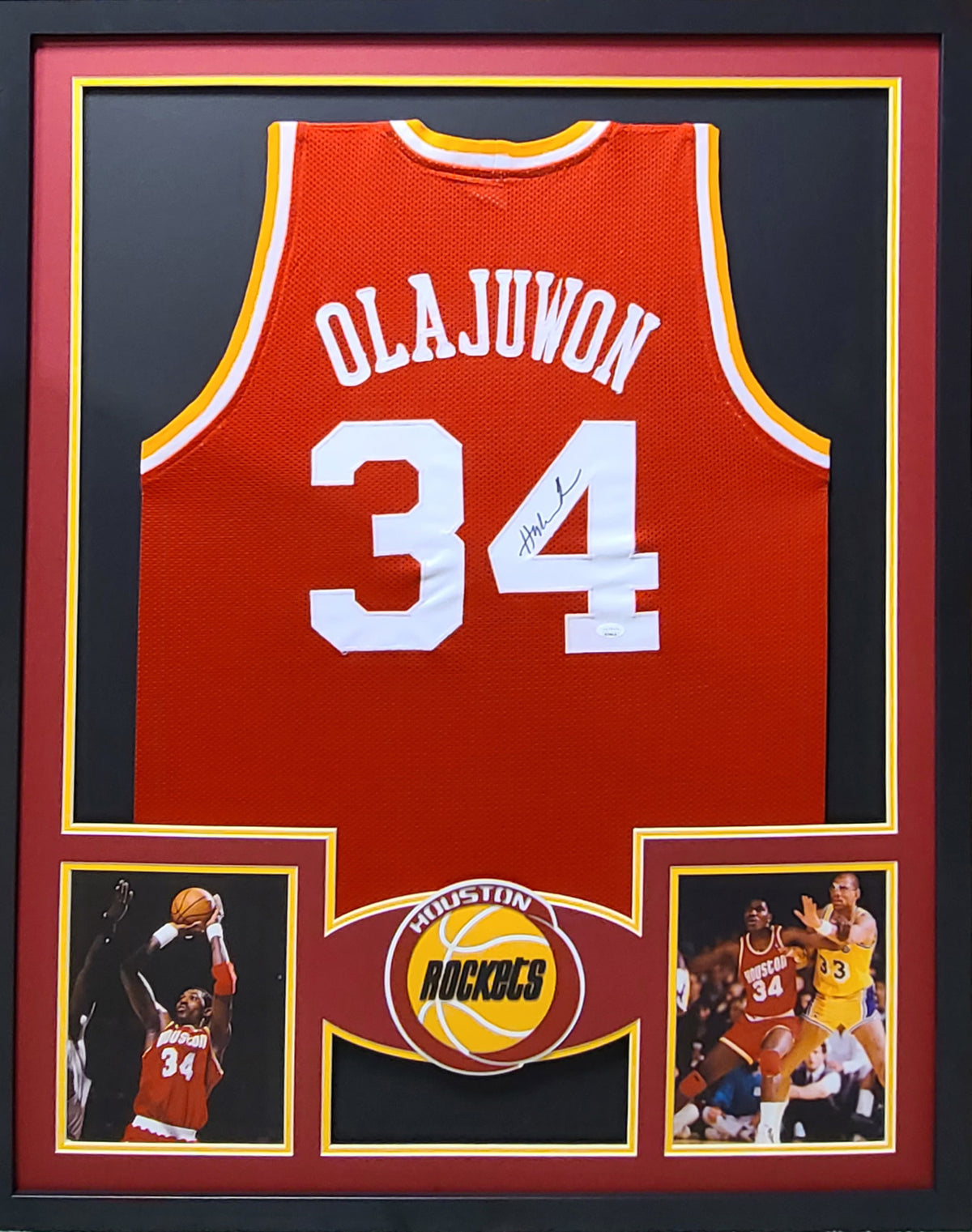 4 Framed Jerseys Warren Moon Andre Johnson Hakeem Olajuwon Nolan Ryan