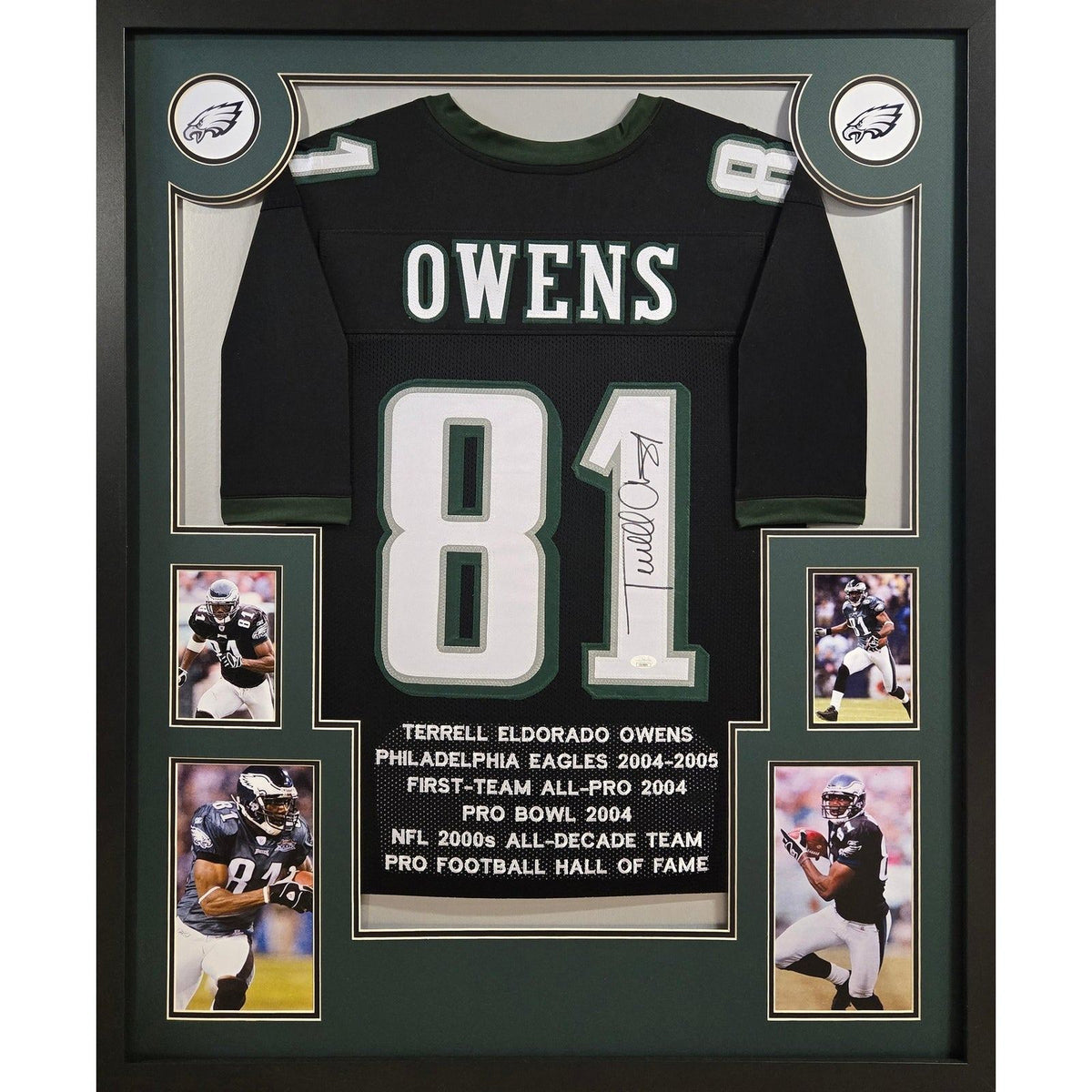 Terrell Owens Framed Signed Eagles Stat Jersey JSA Autographed
