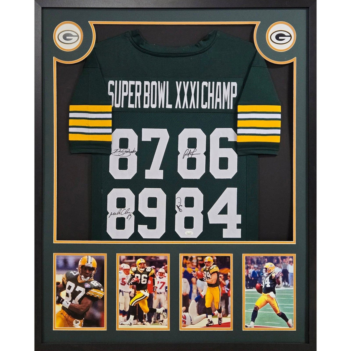 SB XXXI Framed Signed Green Bay Packers Jersey JSA Autographed