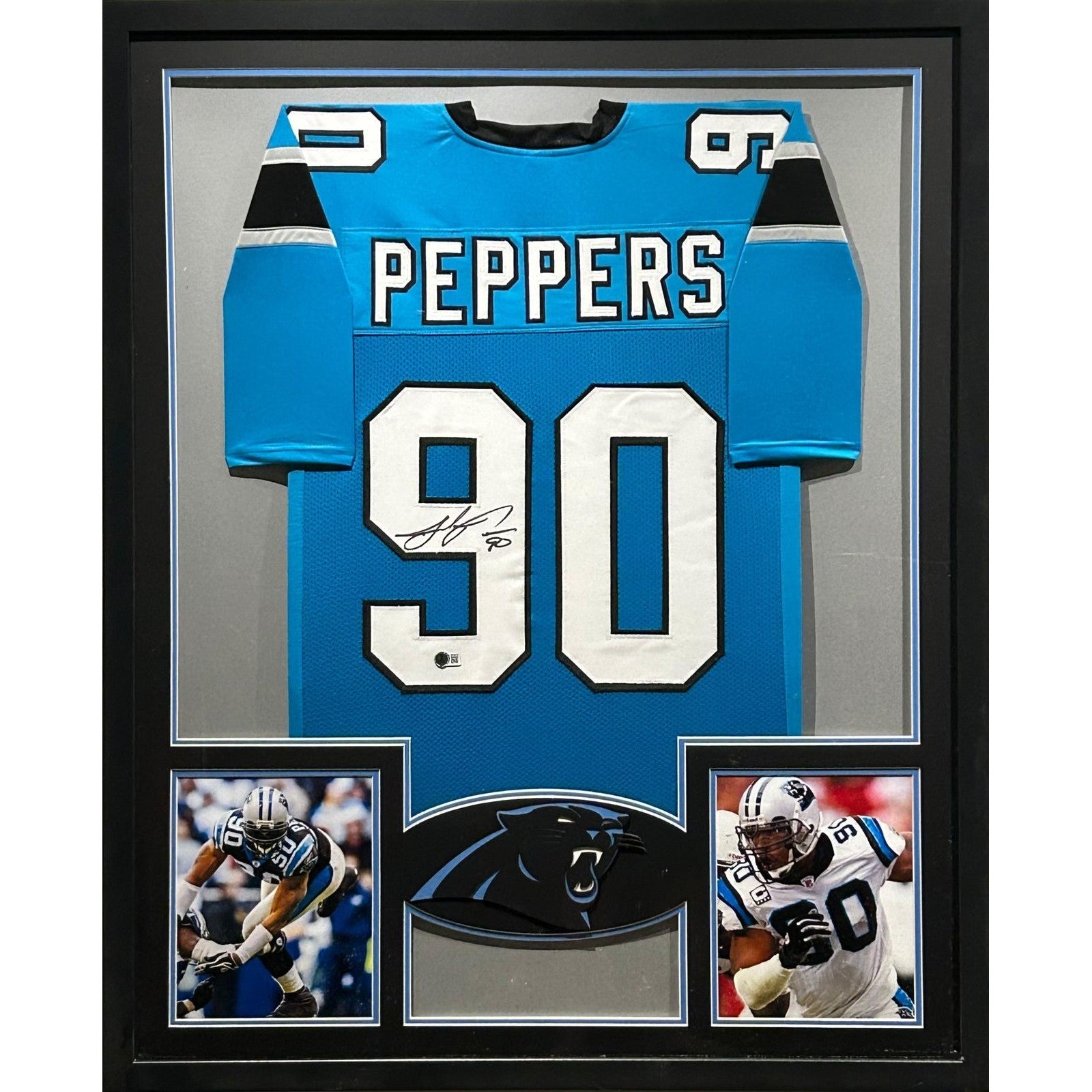 Julius Peppers Signed Blue Framed Jersey Autographed Carolina Panthers JSA
