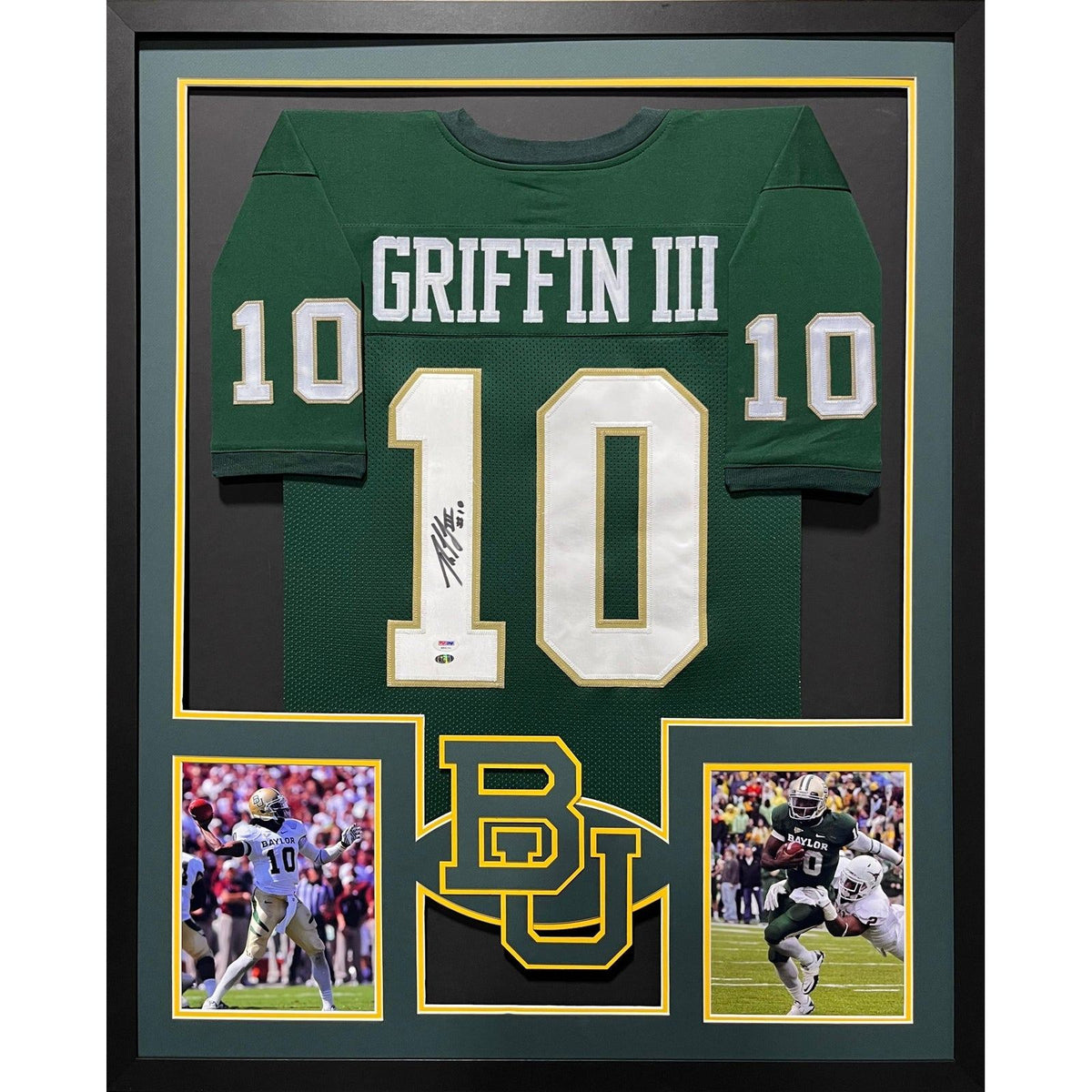 Robert Griffin Signed Framed Baylor Green Jersey Autographed RG III PSA/DNA