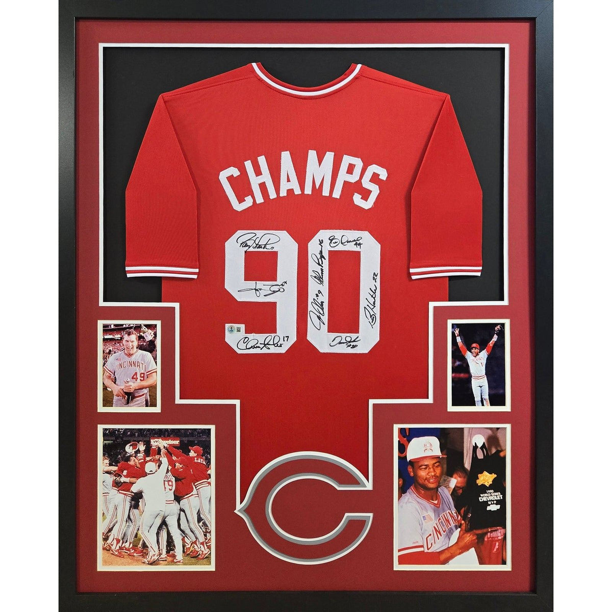 Cincinnati Reds Signed Framed Red Jersey Beckett Autographed 1990 Champions
