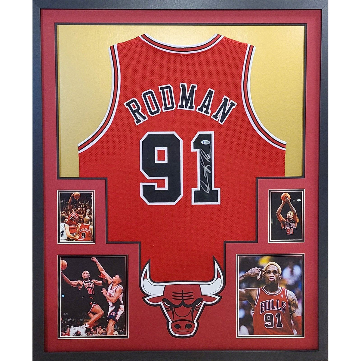 Dennis Rodman Signed Framed Red Jersey Beckett Autographed Chicago Bulls