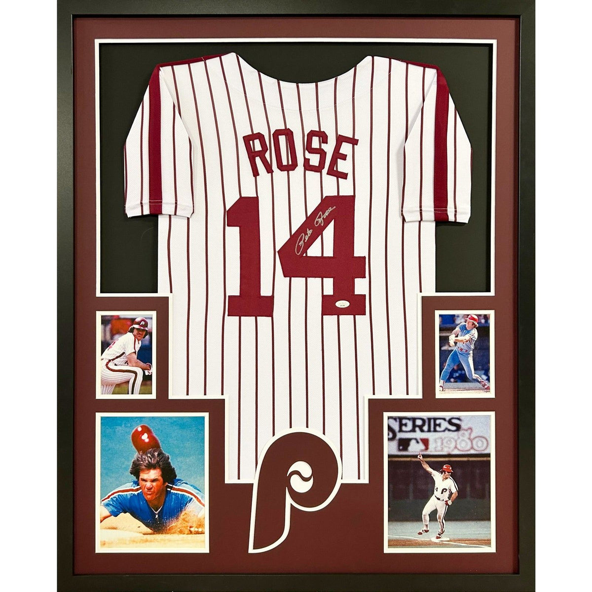 Pete Rose Framed Signed Phillies Striped Jersey JSA Autographed Philadelphia
