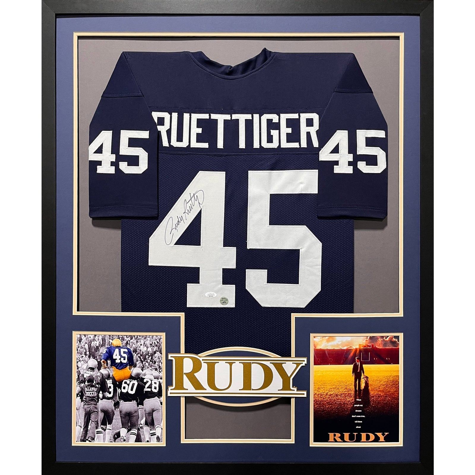 Rudy Ruettiger Framed Signed Movie Jersey JSA Autographed Notre Dame