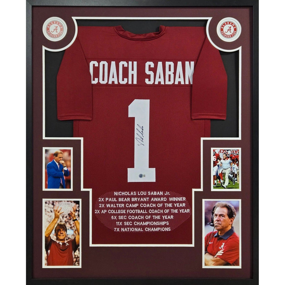Nick Saban Stat Framed Signed Jersey Beckett Autographed Alabama 7X