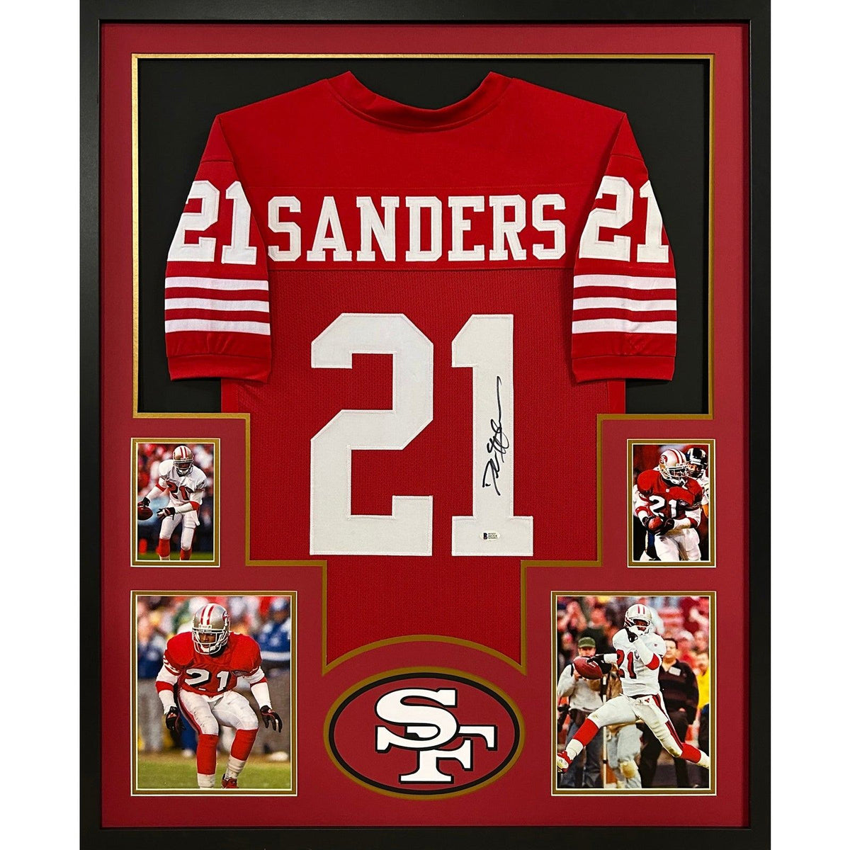 Deion Sanders Framed Signed 49ers Red Jersey Beckett Autographed