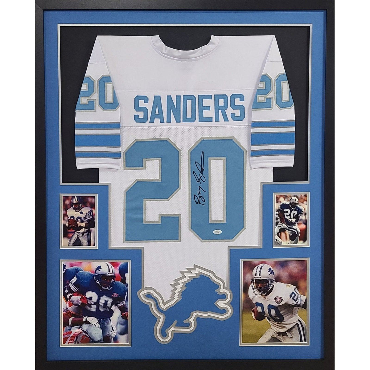 Barry Sanders Signed Framed White Jersey JSA Autographed Detroit Lions