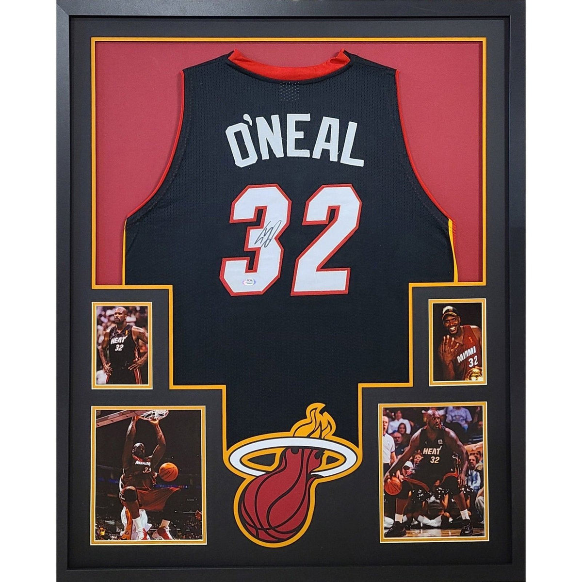 Shaq Framed Signed Black Jersey Miami Heat PSA/DNA Shaquille O'Neal