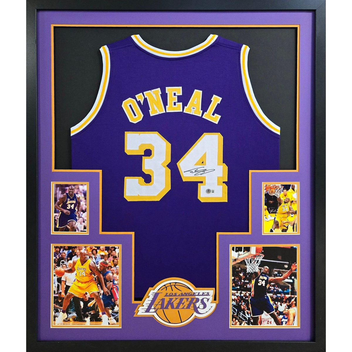 Shaq O'Neal Signed Framed Purple Jersey Beckett Autographed Lakers LA